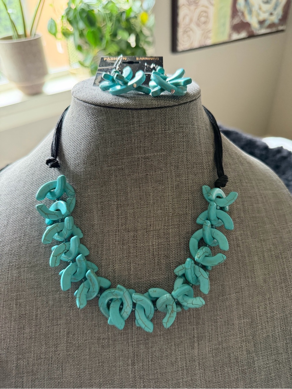 Turquoise Linked Statement Necklace & Earrings Set
